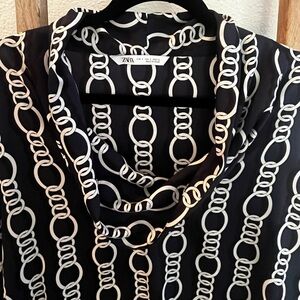 Zara Navy Cowl Neck Blouse